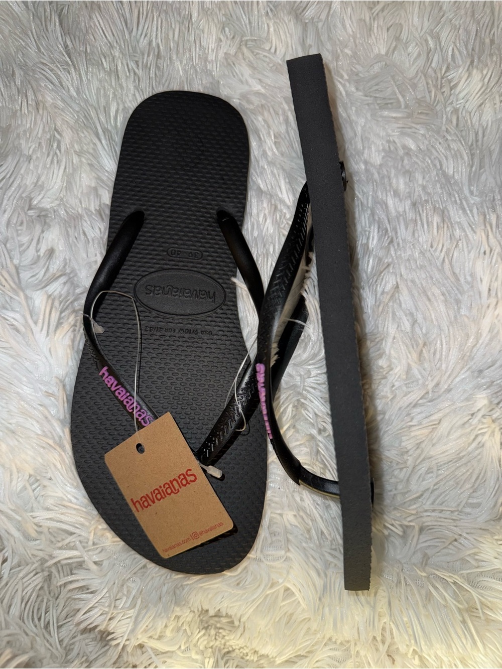 Havaianas Women's Black Flip Flops with Purple Logo Accent - Picture 3 of 3